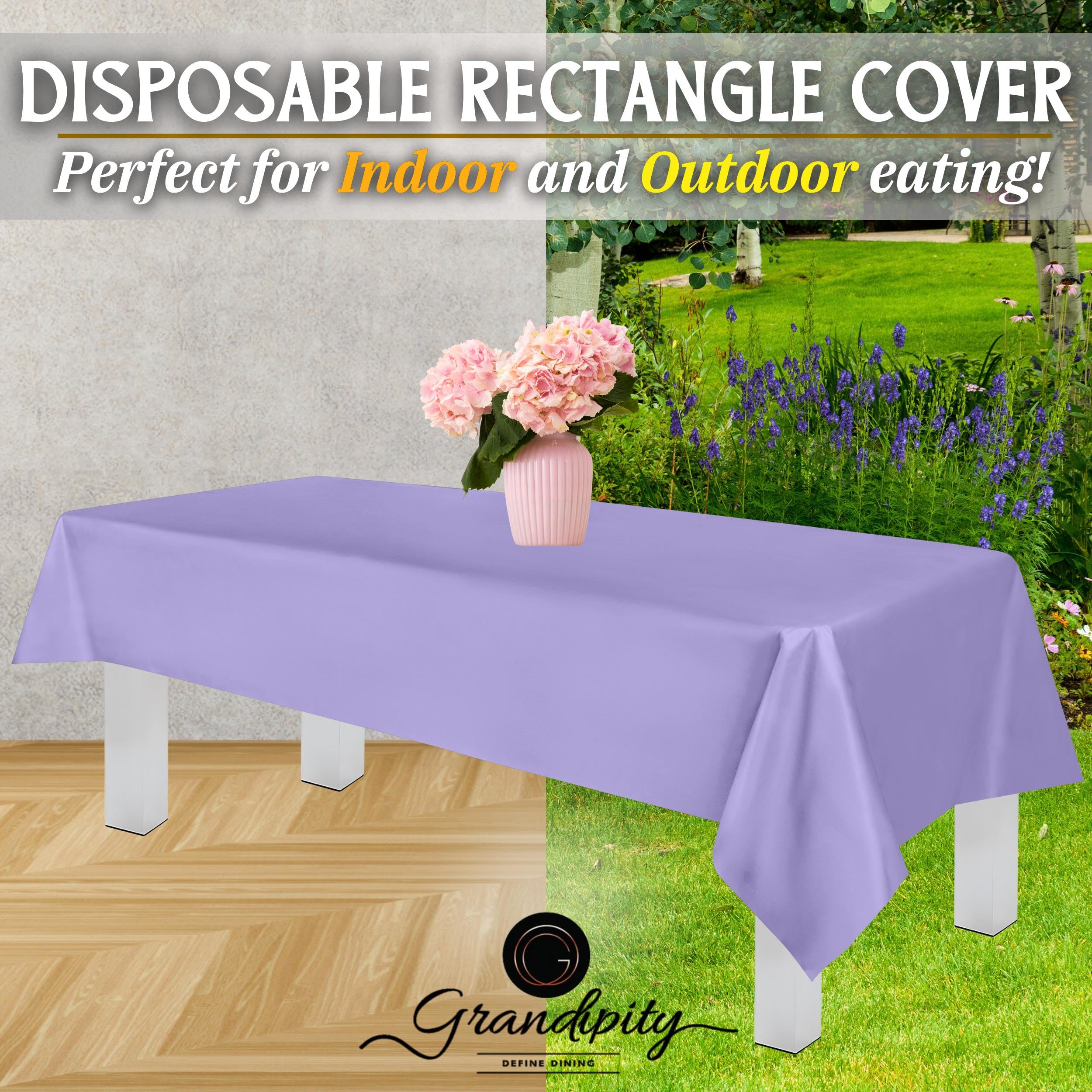 Grandipity Lavender Plastic Table Cloth Disposable (6 Pk) 54In X 108In Plastic Tablecloths For Rectangle Tables - Premium Party